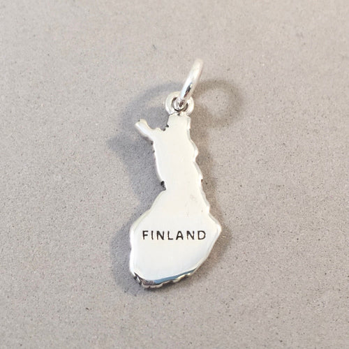 FINLAND MAP .925 Sterling Silver Charm Pendant Country Europe Helsinki Turku Tampere Souvenir ct18-NO
