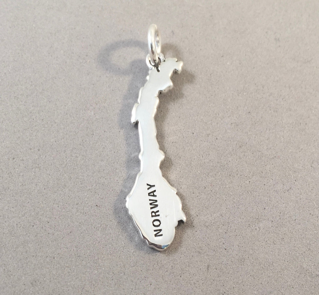 NORWAY MAP .925 Sterling Silver Charm Pendant Country Europe Oslo Bergen Tromso Souvenir ct18-NO