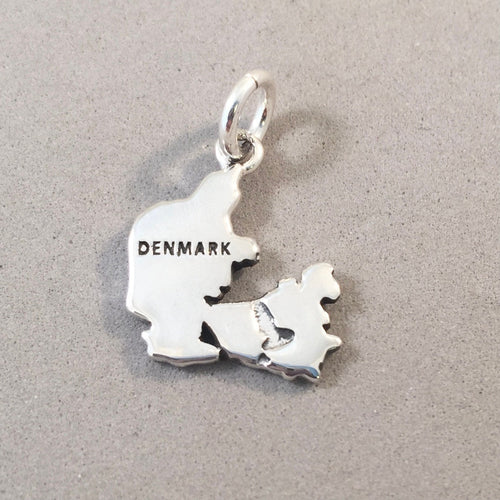 DENMARK MAP .925 Sterling Silver Charm Pendant Country Europe Copenhagen Odense Aalborg Souvenir ct18-DE