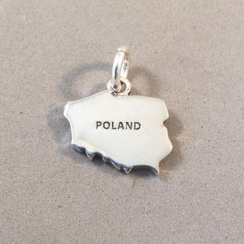 POLAND MAP .925 Sterling Silver Charm Pendant Country Europe Warsaw Krakow Souvenir Ct18-PO