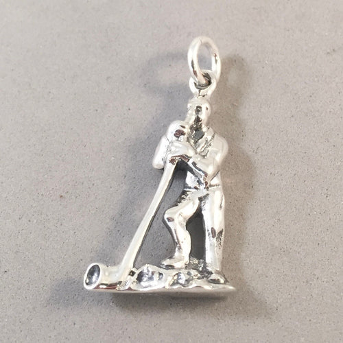 ALPHORN PLAYER .925 Sterling Silver 3-D Charm Pendant Swiss Alps Switzerland Bavaria Germany Alpine Horn Souvenir Europe ts18