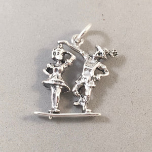 BAVARIAN FOLK DANCERS .925 Sterling Silver 3-D Moveable Charm Pendant Europe Germany Traditional Octoberfest Girl Spins Souvenir tg11