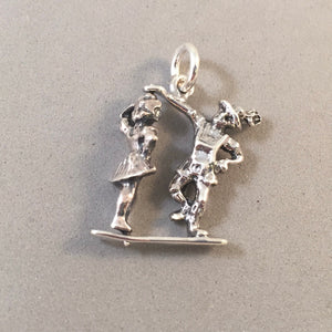 BAVARIAN FOLK DANCERS .925 Sterling Silver 3-D Moveable Charm Pendant Europe Germany Traditional Octoberfest Girl Spins Souvenir tg11