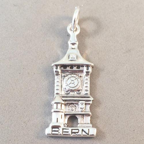 BERN ZYTGLOGGE .925 Sterling Silver Charm Pendant Switzerland Clock Tower City Gate Berne Zeitglockenturm Souvenir Europe ts07