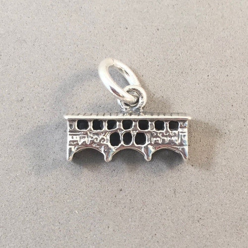 PONTE VECCHIO BRIDGE Small .925 Sterling Silver 3-D Charm Pendant Florence Italy Arch Arno River Souvenir ti47
