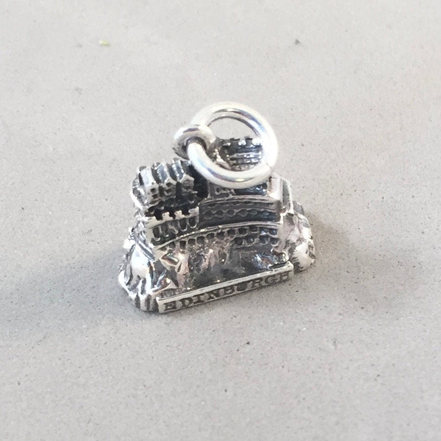 EDINBURGH CASTLE .925 Sterling Silver 3-D Charm Pendant Scotland UK Souvenir tb48