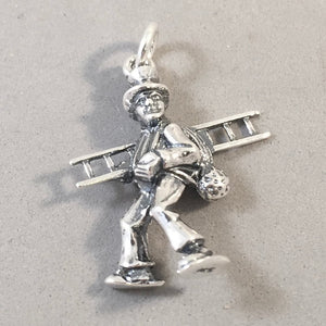 GERMAN CHIMNEY SWEEP .925 Sterling Silver 3-D Charm Pendant Europe Germany good Luck Symbol Souvenir tg04