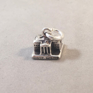 WHITE HOUSE Small .925 Sterling Silver 3-D Charm Pendant Landmark Washington DC Government President Residence Travel TY12