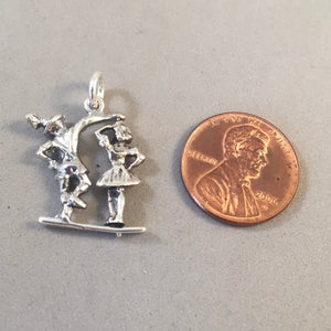 BAVARIAN FOLK DANCERS .925 Sterling Silver 3-D Moveable Charm Pendant Europe Germany Traditional Octoberfest Girl Spins Souvenir tg11