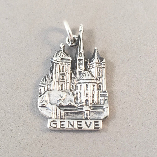 GENEVE .925 Sterling Silver Charm Pendant Switzerland Geneva City Scape Souvenir Europe ts24
