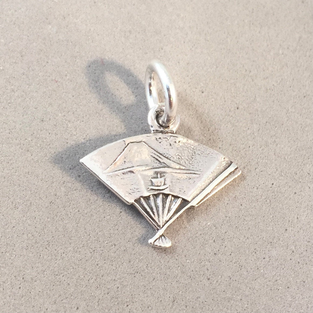 MOUNT FUJI FAN .925 Sterling Silver Charm Pendant Japan Japanese Sensu Hand Held TA25