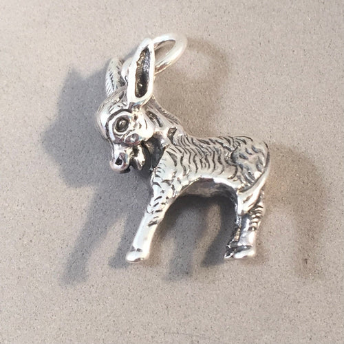 DONKEY 3-D .925 Sterling Silver Detailed Charm Pendant Burro Mule Farm Barnyard Animal Democrat Old West an19