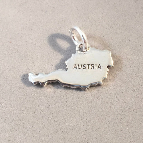 AUSTRIA MAP .925 Sterling Silver Charm Pendant Country Europe Vienna Salzburg Innsbruck Souvenir ct18-AT