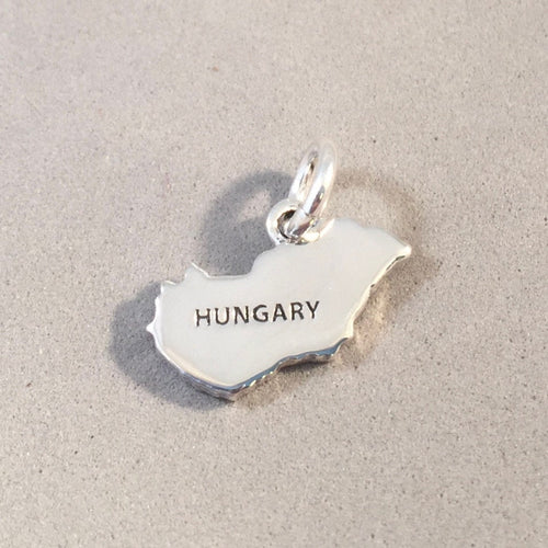 HUNGARY MAP .925 Sterling Silver Charm Pendant Country Europe Budapest Szeged Gyor Souvenir ct18-HG