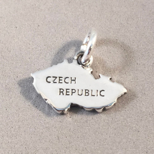 CZECH REPUBLIC MAP .925 Sterling Silver Charm Pendant Country Europe Prague Pilsen Brno Souvenir ct18-cz