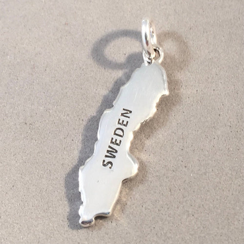 SWEDEN MAP .925 Sterling Silver Charm Pendant Country Europe Stockholm Gothenburg Malmo Souvenir ct18-sw