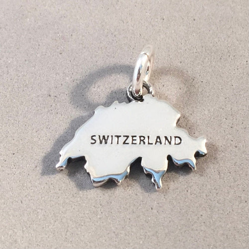 SWITZERLAND MAP .925 Sterling Silver Charm Pendant Country Europe Lucerne Geneva Bern Basel Souvenir ct18-SZ