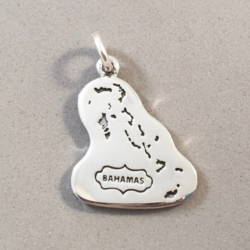 BAHAMAS MAP .925 Sterling Silver Charm Pendant Country Caribbean Grand Bahama Freeport Nassau Souvenir ct18-BH