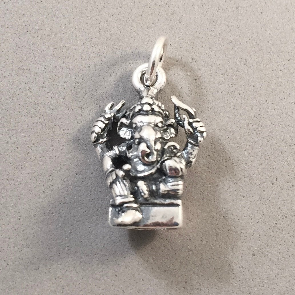 GANESHA 3-D Sterling Silver Charm Pendant Hindu God Ganapati