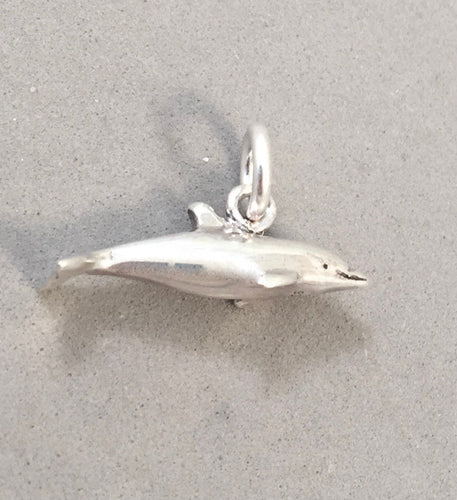 DOLPHIN SWIMMING .925 Sterling Silver 3-D Charm Pendant Nautical Sea Life Ocean Porpoise nt25