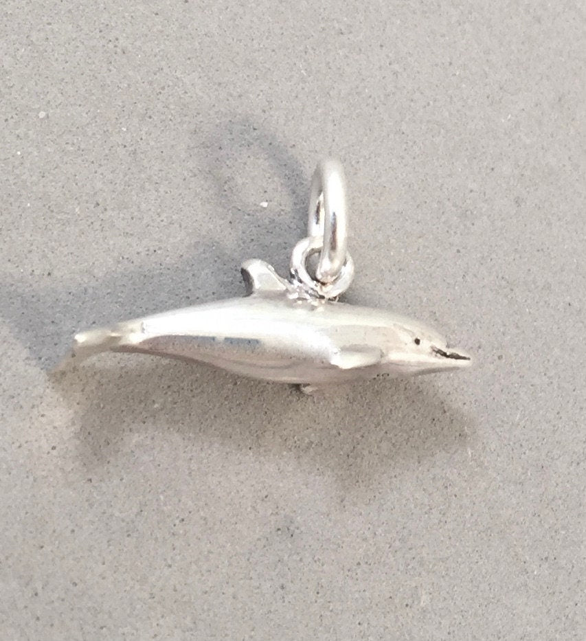 DOLPHIN SWIMMING .925 Sterling Silver 3-D Charm Pendant Nautical Sea Life Ocean Porpoise nt25