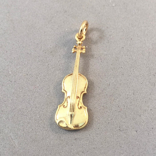 IRISH FIDDLE Gold Plated .925 Sterling Silver 3-D Charm Pendant Celtic Symbol Violin Music String Instrument Symphony Orchestra New mc02g