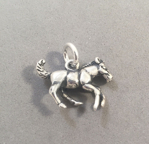 HORSE RUNNING 3-D .925 Sterling Silver Charm Pendant Pony Mare Stallion Equestrian Dressage Cowboy Riding CC06