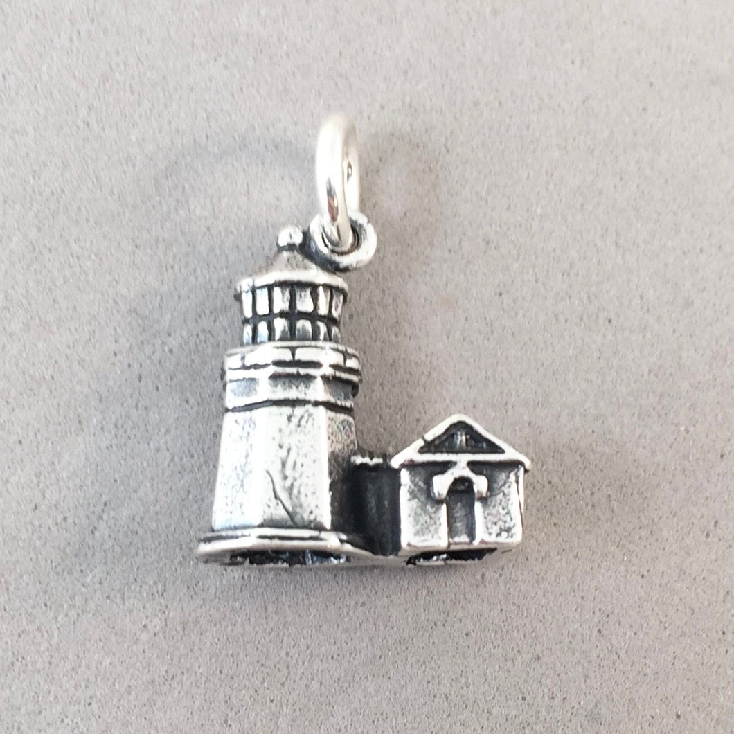 CAPE MEARES LIGHTHOUSE .925 Sterling Silver Charm Pendant Oregon Coast State Park Beach Tillamook Bay nw33