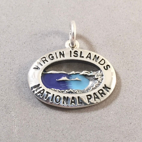 VIRGIN ISLANDS National Park .925 Sterling Silver Charm Pendant USVI Trunk Bay beach St John NP23