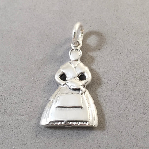 FISHING VILLAGE .925 Sterling Silver 3-D Charm Pendant Nazare Silver Coast Portugal Traditionally Dressed Lady with Fish Souvenir tp21