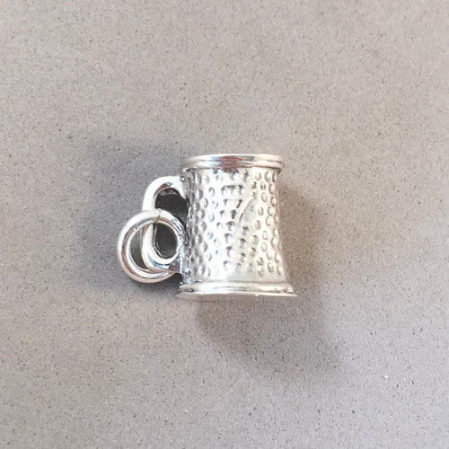 BEER STEIN .925 Sterling Silver 3-D Charm Pendant Drink Draft Tap Mug Germany kt26