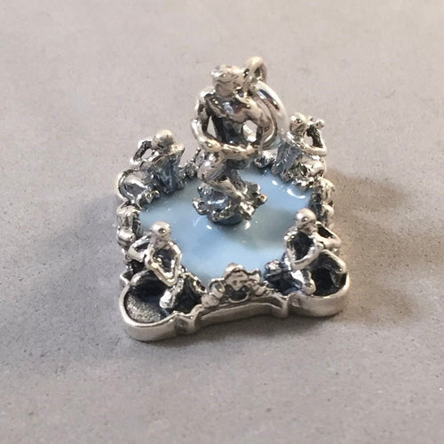 FONTANA DEL MORO Enamel .925 Sterling Silver 3-D Charm Pendant Europe Rome Italy Fountain of the Moor Piazza Navona Souvenir ti55e