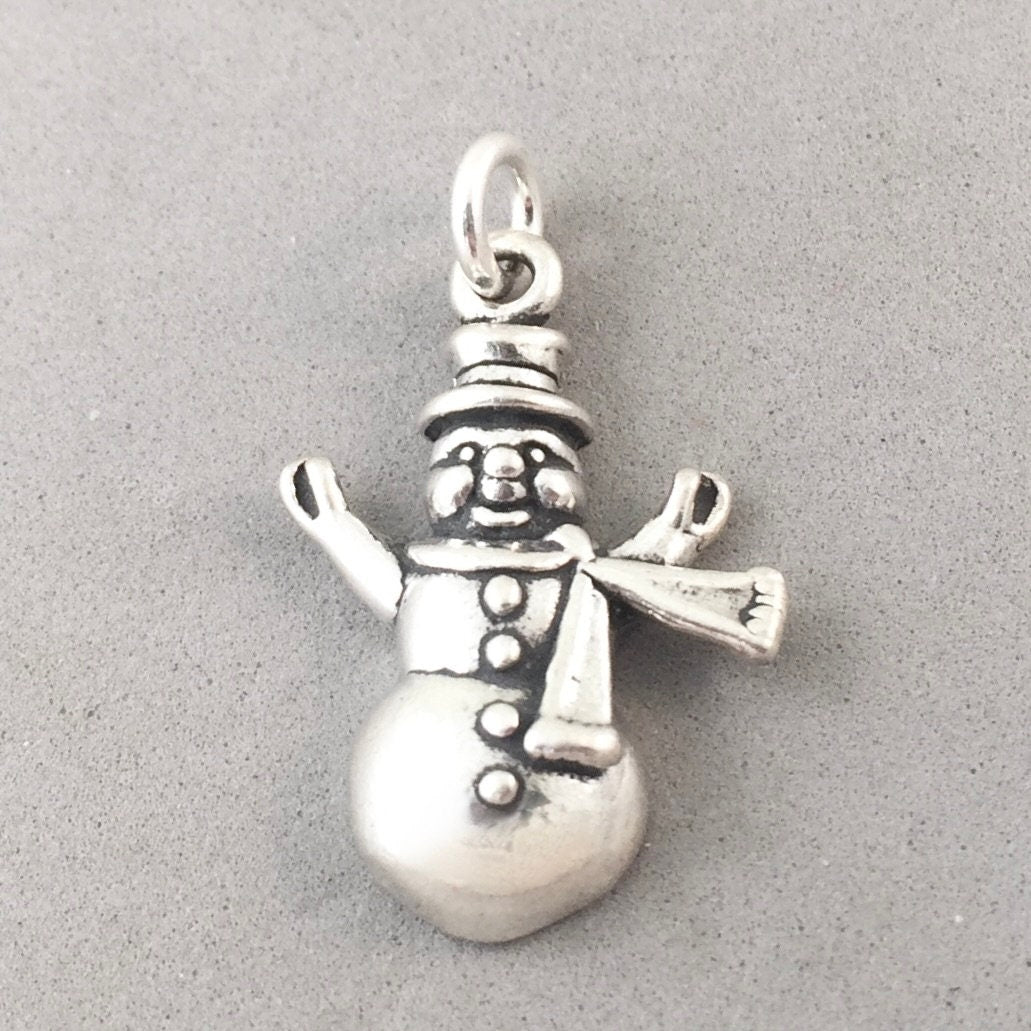 SNOWMAN .925 Sterling Silver 3-D Charm Pendant Christmas X-mas