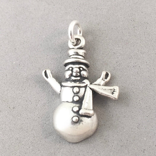 SNOWMAN .925 Sterling Silver 3-D Charm Pendant Christmas X-mas Holiday Snow Frosty hl11
