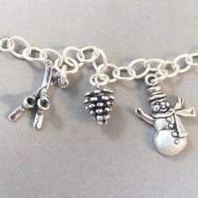 Load image into Gallery viewer, WINTER WONDERLAND BRACELET .925 Sterling Silver Charm Bracelet Snowman Ski Gondola Skis Pinecone Acorns Snowflake Scarf Fir Tree