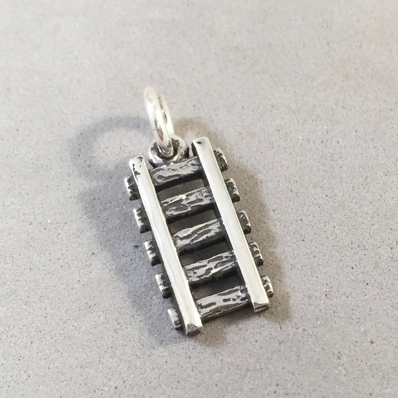 RAILROAD TRACKS .925 Sterling Silver 3-D Small Charm Pendant