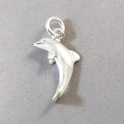 DOLPHIN JUMPING .925 Sterling Silver 3-D Charm Pendant Nautical Sea Life Ocean Porpoise nt27