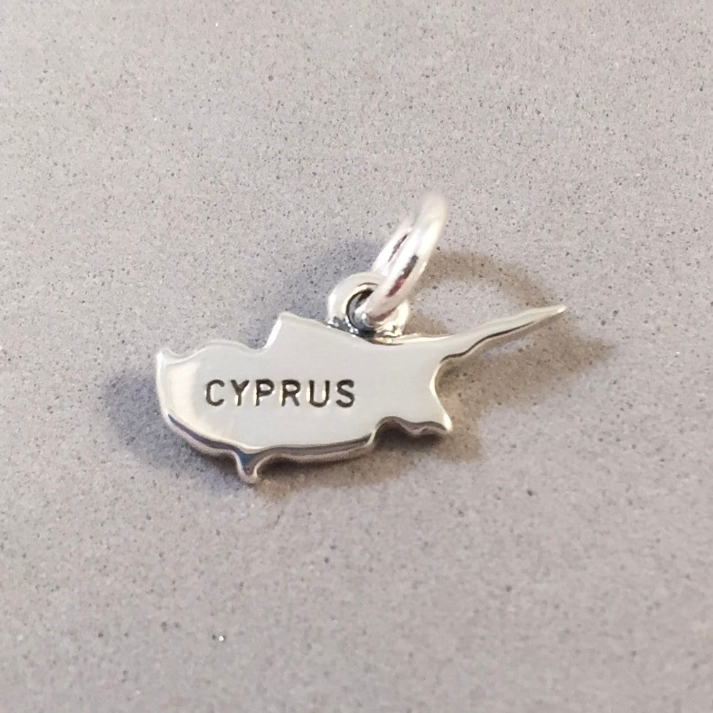 CYPRUS MAP .925 Sterling Silver Charm Pendant Country Europe Mediterranean Sea Nicosia Souvenir ct18-CY