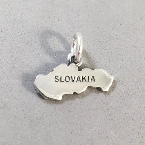 SLOVAKIA MAP .925 Sterling Silver Charm Pendant Country Europe Slovak Republic Bratislava Presov Souvenir ct18-SR