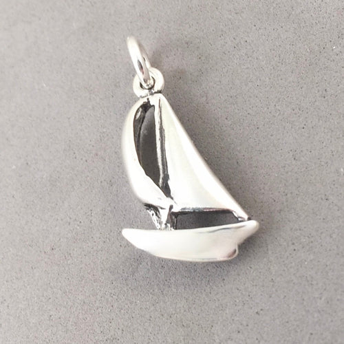 SAILBOAT 3-D .925 Sterling Silver Charm Pendant Sailing Boating Boat Ocean nt06