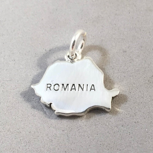 ROMANIA MAP .925 Sterling Silver Charm Pendant Country Europe Bucharest Brasov Bran Souvenir ct18-RM