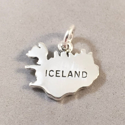 ICELAND MAP .925 Sterling Silver Charm Pendant Country Europe Reykjavik Blue lagoon Hekla Souvenir ct18-IC