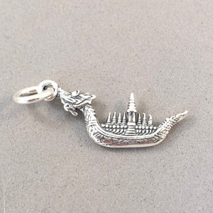 THAI ROYAL BARGE .925 Sterling Silver 3-D Charm Pendant Suphannahong Swan Boat Temple Souvenir ta42