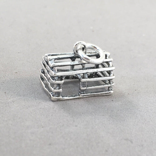 LOBSTER TRAP .925 Sterling Silver 3-D Charm Pendant Beach Ocean Maine Atlantic NT38