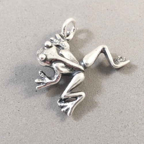 Sale! TREE FROG .925 Sterling Silver 3-D Charm Pendant Red-Eyed Green Barking Common AN151