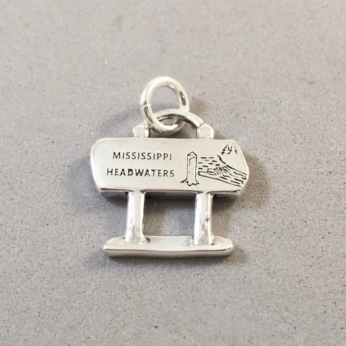 MISSISSIPPI HEADWATERS .925 Sterling Silver Charm Pendant Itasca State Park Minnesota Sign River TU07