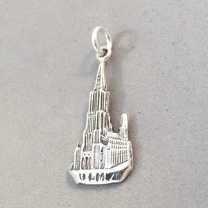 ULM MUNSTER CHURCH .925 Sterling Silver Charm Pendant Double Sided Europe Germany Lutheran tg28