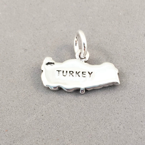 TURKEY MAP .925 Sterling Silver Charm Pendant Country Europe Istanbul Ankara Souvenir ct18-tk