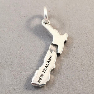 NEW ZEALAND MAP .925 Sterling Silver Charm Pendant Country Auckland Queenstown Christchurch Souvenir ct18-nz