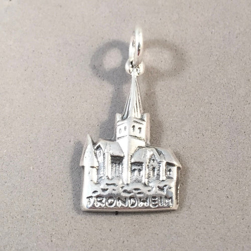 TRONDHEIM .925 Sterling Silver Charm Pendant Norway Norge Church Cathedral City TN20